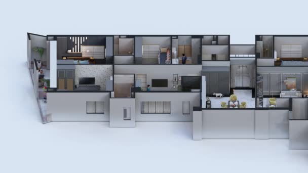 Piano Interior Design Isometrico Animato Una Casa Con Camere Letto — Video Stock