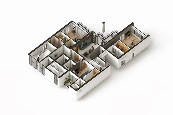 Schlafzimmer Maisonette Wohnung Typischer Grundriss — Stockfoto