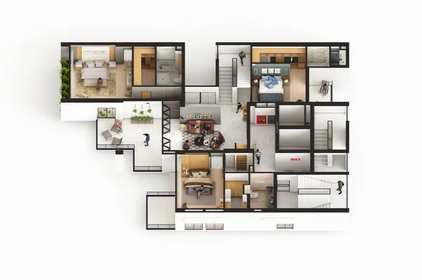 Bedroom Duplex Apartment Typical Floor Plan — Stock Photo, Image