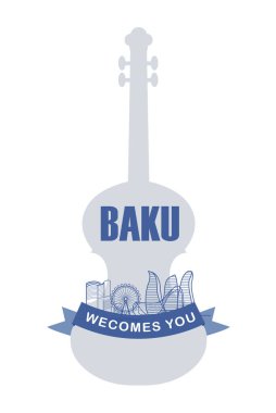 Bakü, Azerbaycan şehri selamlama posterine hoş geldiniz diyor.