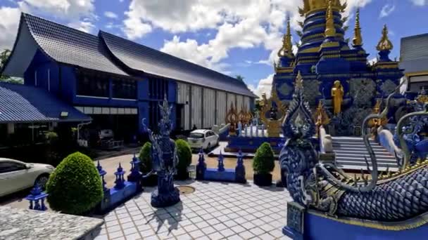 Arkitektur Wat Rong Suea Tio Blå Tempel Chiang Rai Thailand — Stockvideo