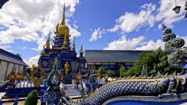 Architektur Des Wat Rong Suea Ten Oder Blauer Tempel Chiang — Stockvideo