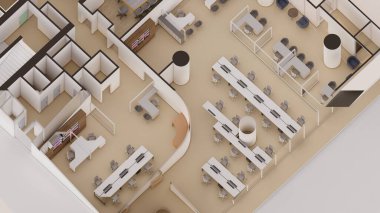 Ticari ofis alanı Isometric iç tasarım 3d oluşturma