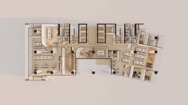 Ticari ofis alanı Isometric iç tasarım 3d oluşturma