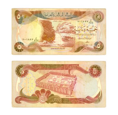 Demones Irak 5 dinar kağıt not