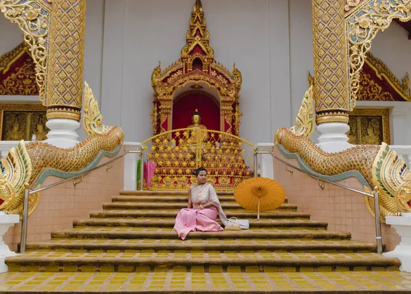 stock image Traditional Thai Lanna art style Architectural Buddha temple complex of Northern Thailand