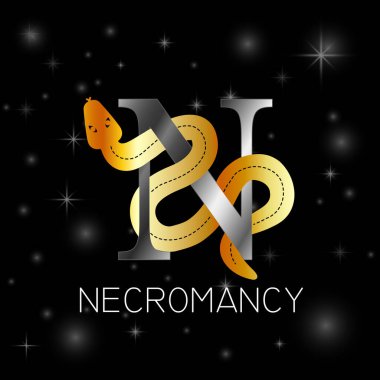 Necromancy symbol with snake and alphabet N clipart