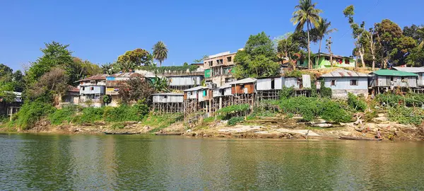 stock image Housing on silts of Rural settlements of tribal fishing village of Rangamati Bangladesh