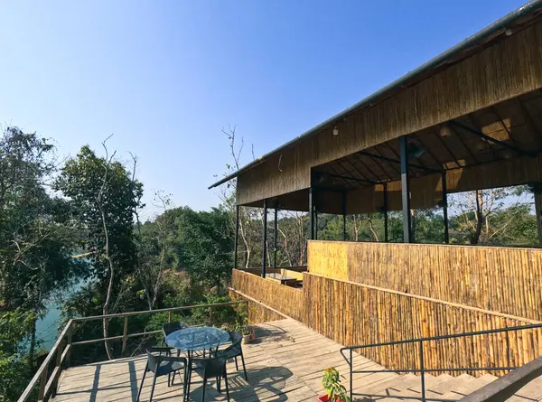 stock image Outdoor seating in a resort at Kaptai lake Rangamati