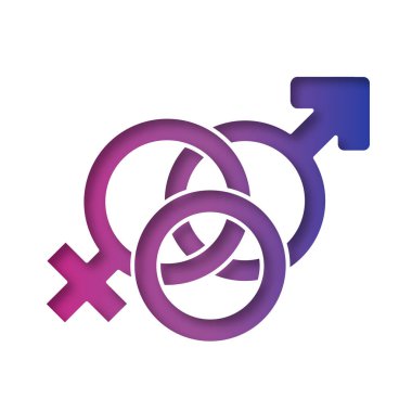 Beyaz üzerine izole edilmiş bayrak renklerinde biseksüel sembol