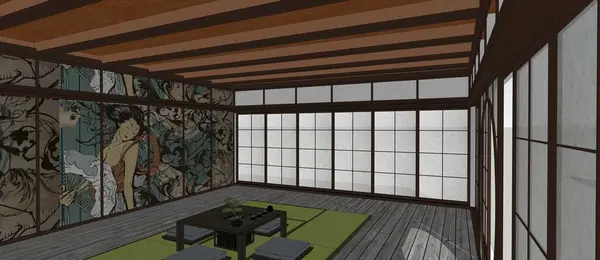 stock image Japanese Teahouse with borrowed scenery and tatami