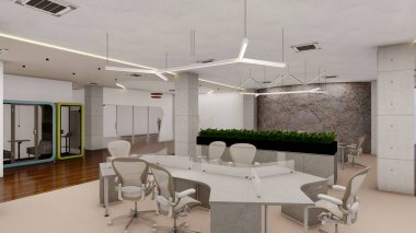 Ticari Ofis İçişleri 3 boyutlu Ahşap Döşemeler ve Aksan Duvarları