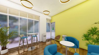 Ofis kaçış alanı ya da tesadüfi ortak çalışma alanı 3d oluşturma