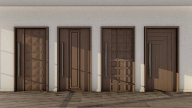 Contemporary Wooden Doors with Natural Timber Finish for Elegant Interior Design clipart