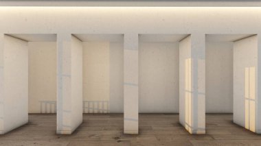 Sütunlu salon iç mekan tasarımı 3D görüntüleme