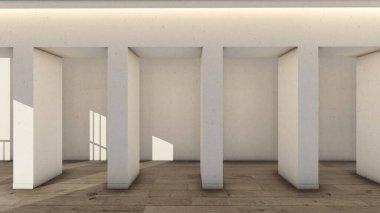 Sütunlu salon iç mekan tasarımı 3D görüntüleme