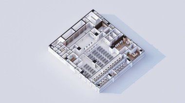 Ticari ofis 3D oluşturma iç tasarım izometrik planı