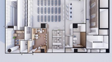 Ticari ofis alanı Isometric iç tasarım 3D görüntüleme