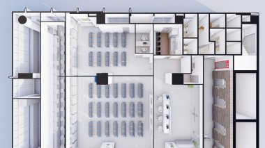 Ticari ofis alanı Isometric iç tasarım 3D görüntüleme