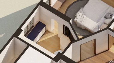 İzometrik ev içlerini kapat 3d renderin