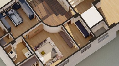 İzometrik ev içlerini kapat 3d renderin