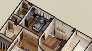 İzometrik ev içlerini kapat 3d renderin
