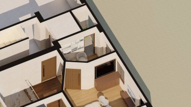 İzometrik ev içlerini kapat 3d renderin