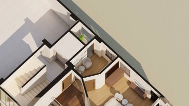 İzometrik ev içlerini kapat 3d renderin