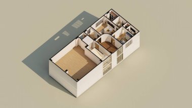 Dolaba Girme Çalışma Odası ve Teras Mimarisi Modeli Isometric House Planı