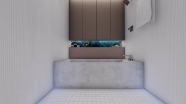 Entegre Depo ve Aksan Arka Işıklı Çağdaş Banyo Tasarımı