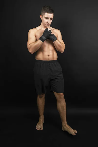 Boxer Prepared Sparring Photo Muscular Man Isolated Black Background Strength — Stock fotografie