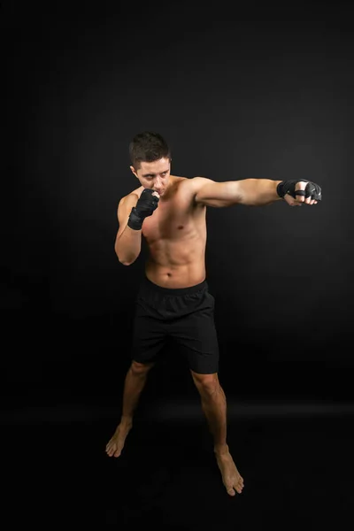 Boxer Throwing Punch Photo Muscular Man Isolated Black Background Strength — Fotografia de Stock