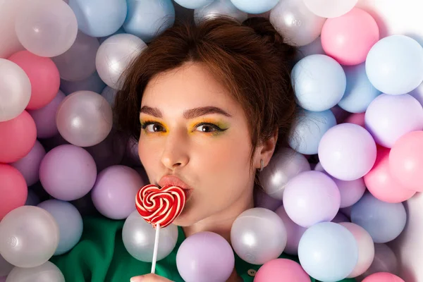 Portré Arc Lövés Vonzó Gyönyörű Lány Stílusos Fényes Smink Dupla — Stock Fotó
