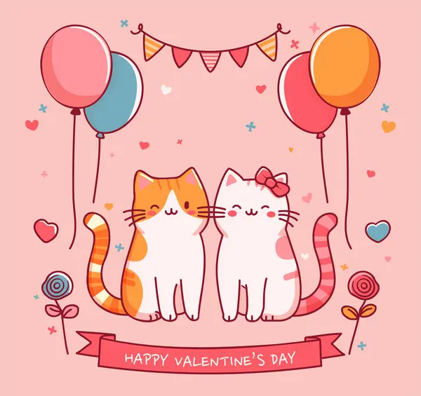 Couple Cats Love Cartoon Cute Vector Illustration — Stock Vector