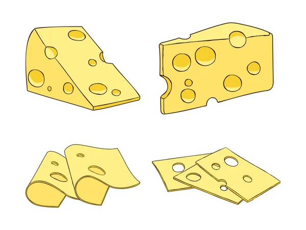 Set Cheese Parts Slices Illustration — Stock Vector