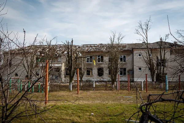 Zalyman Kharkiv Region Ukraine 2023 Russian Military Shelling School Cultural — Stock Photo, Image