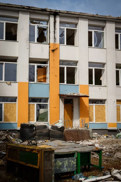 Izium Regione Kharkiv Ucraina 2023 Izyum Lyceum Luogo Schieramento Quartier — Foto Stock
