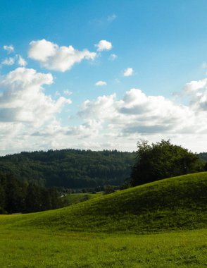 Wiezyca Bölgesi 'nin tepeleri ve dağları, Kashubia, Pomerania' da. Kuzey Polonya. Kış sezonundan sonra kayak bölgesi, seyahat ve doğa konsepti.