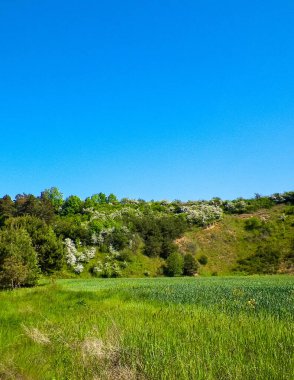 Maden bölgesindeki çakıl ocağı. Kuzey Polonya. Gökyüzündeki boşluğu kopyala. Doğal çevre keşfi kavramı.