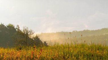 Fırtınalı Couds ve günbatımı gökyüzü tarlaların üzerinde. Kashubia, Pomeranya Polonya.