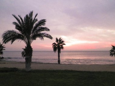 Tropik sahilde gün batımı. Doğada güzellik.