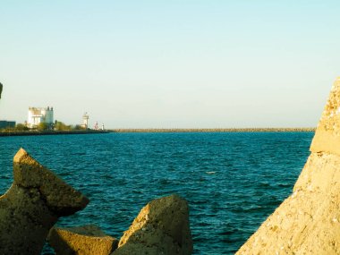 Landscape of dock area, Mangalia, Romania. Traveling concept, copy space.