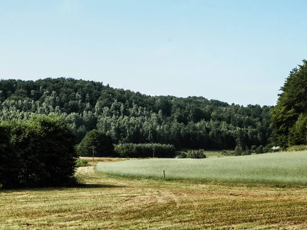 Polonya 'nın Kashubian bölgesinde, Wiezyca' nın arazi ve tepeleri. Tarım ve keşif kavramı.