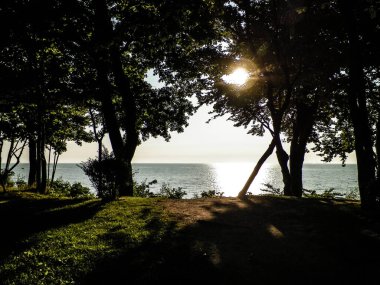 Yaz doğası - Polonya 'nın Gdynia kentindeki Baltc Denizi üzerinde gün batımının güzel manzarası. Doğa ve seyahat kavramı.
