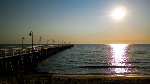 Wschód Słońca Nad Molo Gdyni Piękna Polska Przyroda Bałtyckie Morze — Zdjęcie stockowe