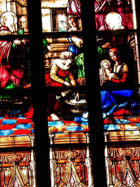 Bibliska Scener Färgat Glas Bågskytt Frombork Konst Bakgrund Andrew Fromborks — Stockfoto