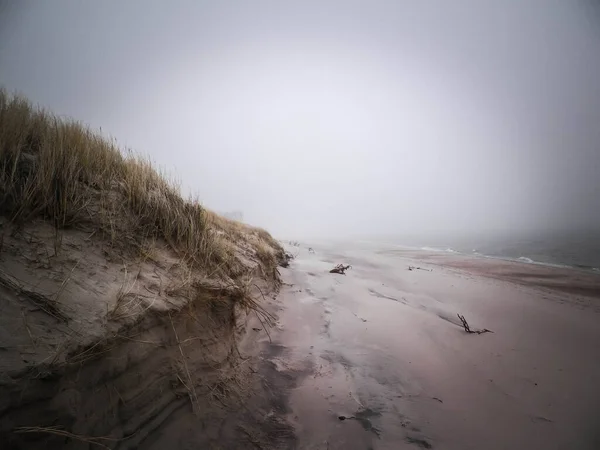 Pobřežní Oblast Chladném Zamlženém Dni Lazy Bouřlivé Počasí Pobřeží Baltského — Stock fotografie