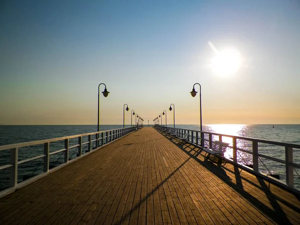 Sonnenaufgang Über Der Seebrücke Gdingen Polen Schöne Polnische Natur Ostsee — Stockfoto