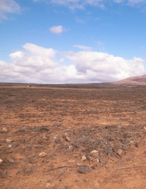 Çöl - Lanzarote 'nin tipik manzarası, Kanarya Adaları. Seyahat ve doğa kavramı.