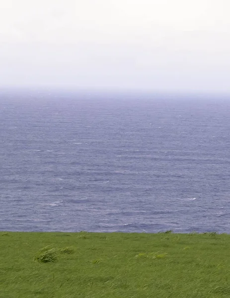 stock image Sea at stormy weather - copy space on green grass or cloudy sky.